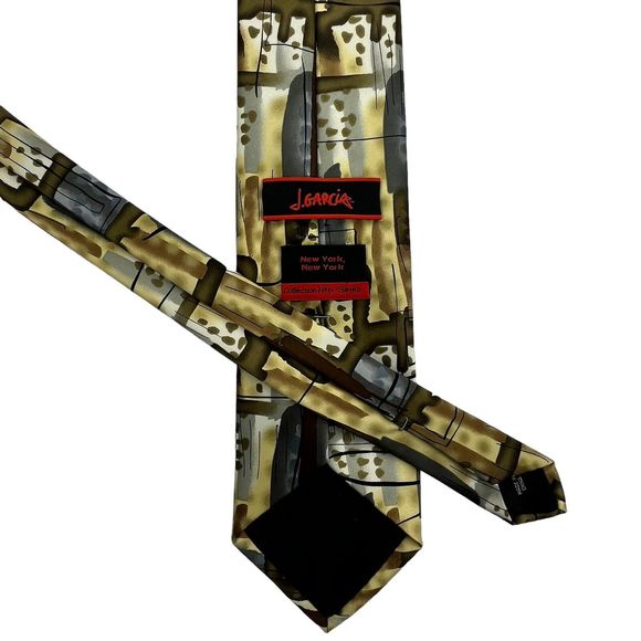 J Garcia Collection Fifty-Seven Necktie Brown Blue Watercolor Artistic Tie - Picture 4 of 9